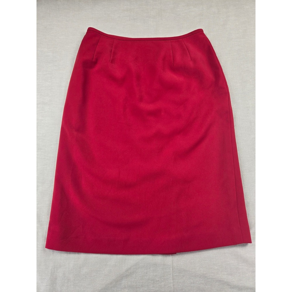 Le Suit Womens Red Polyester Lined Pencil Skirt Size 8 Solid Professional Skirt